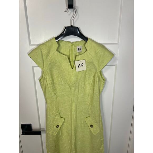 NWT Anne Klein Linen Dress Spring Green Size 4 Small Womens Knee Length Gown - Picture 4 of 8